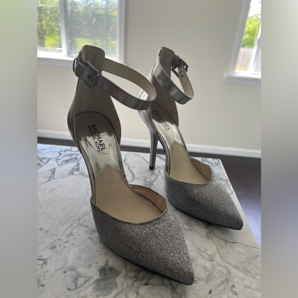 Michael Kors Brena Ankle Strap Heels Glitter Sparkle Size 7